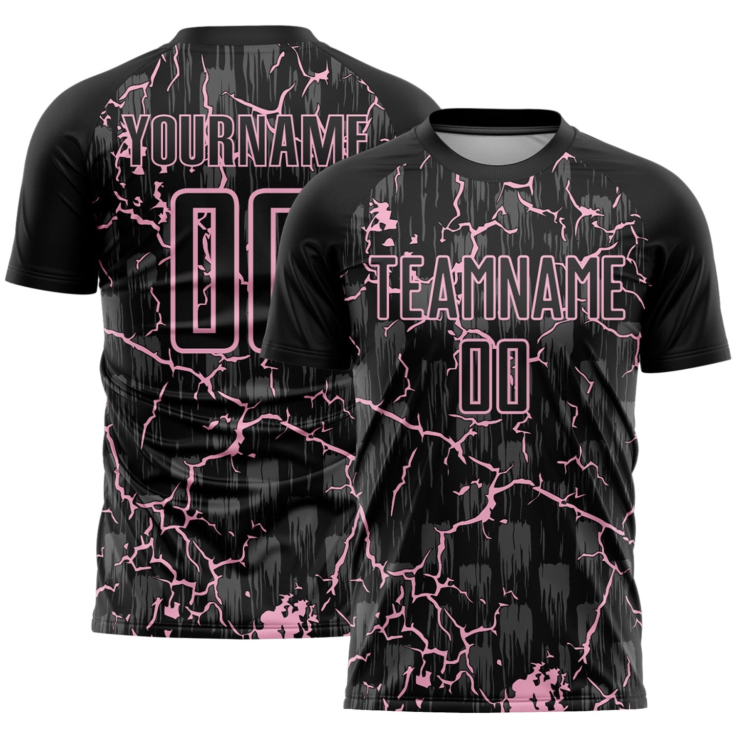 Custom Black Light Pink Lightning Sublimation Soccer Uniform Jersey - Main View