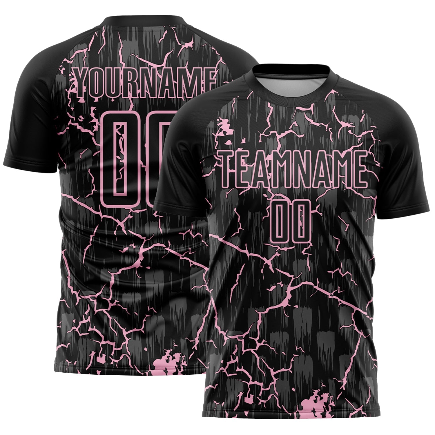 Custom Black Light Pink Lightning Sublimation Soccer Uniform Jersey - Main View
