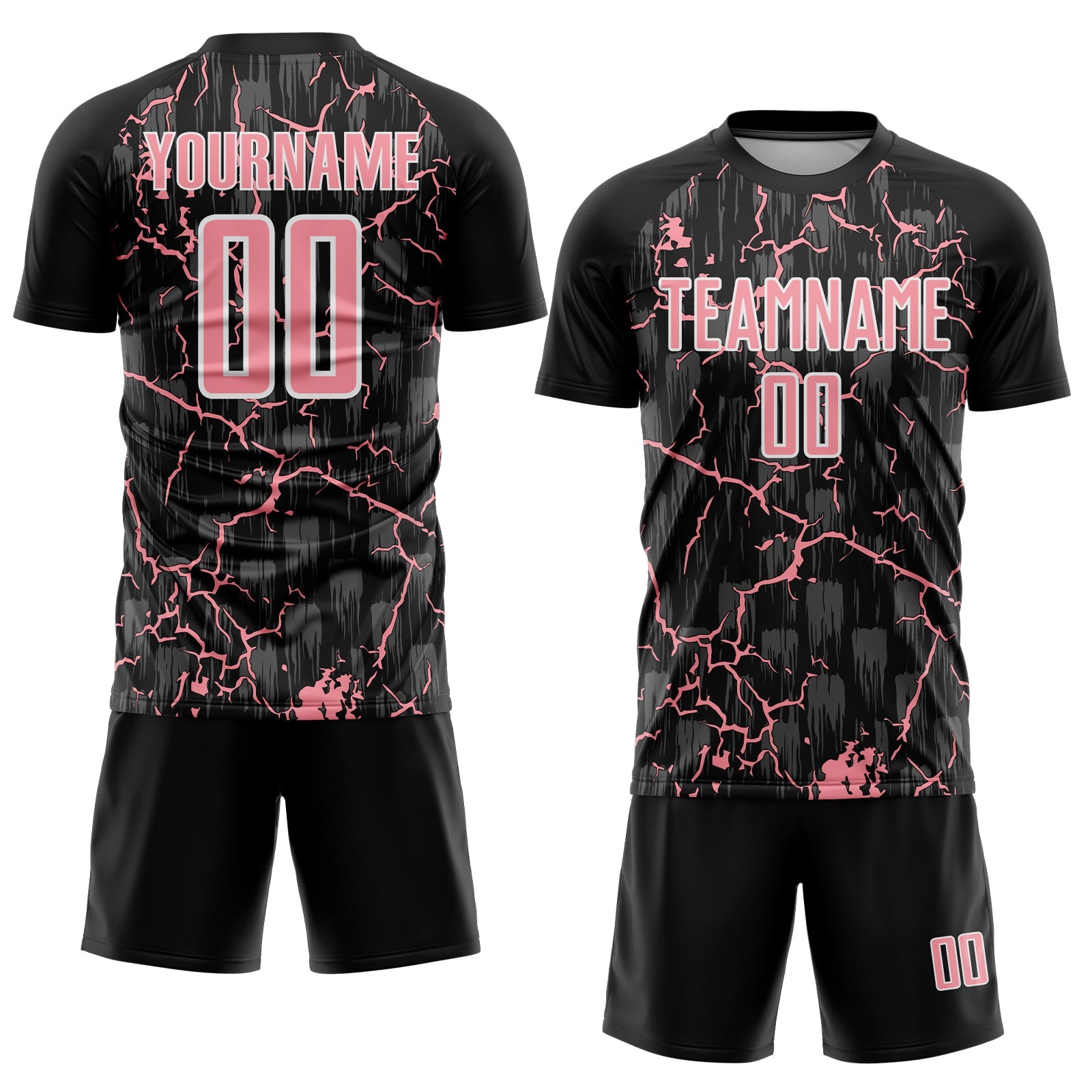Custom Black Medium Pink-White Lightning Sublimation Soccer Uniform Jersey view 2