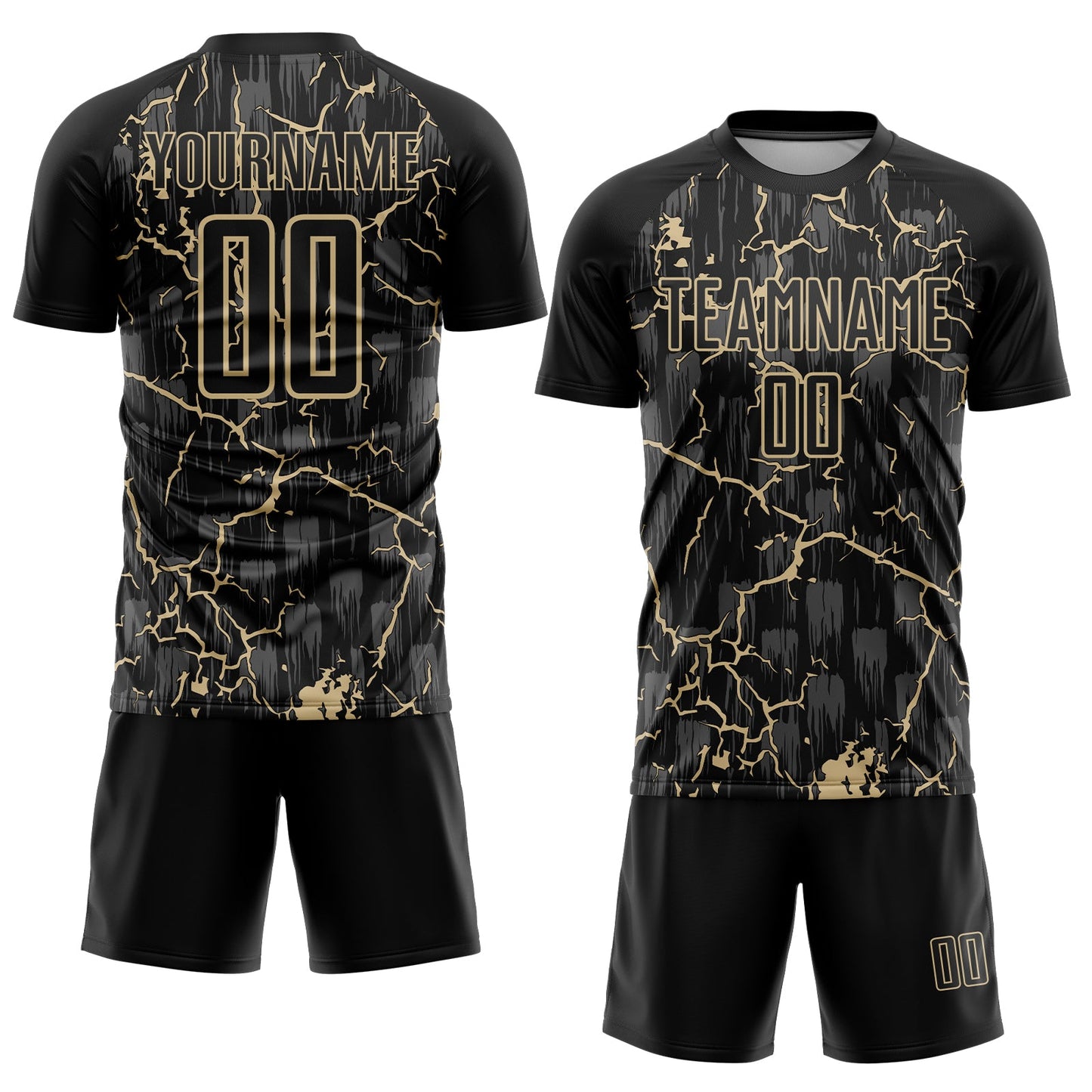 Custom Black Vegas Gold Lightning Sublimation Soccer Uniform Jersey view 2