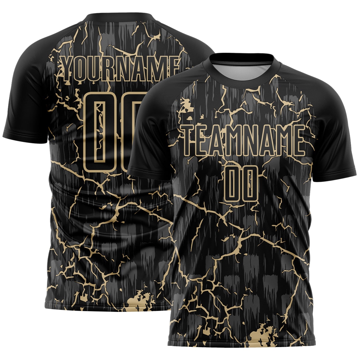 Custom Black Vegas Gold Lightning Sublimation Soccer Uniform Jersey - Main View