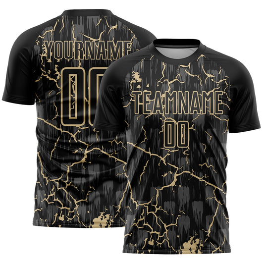 Custom Black Vegas Gold Lightning Sublimation Soccer Uniform Jersey - Main View