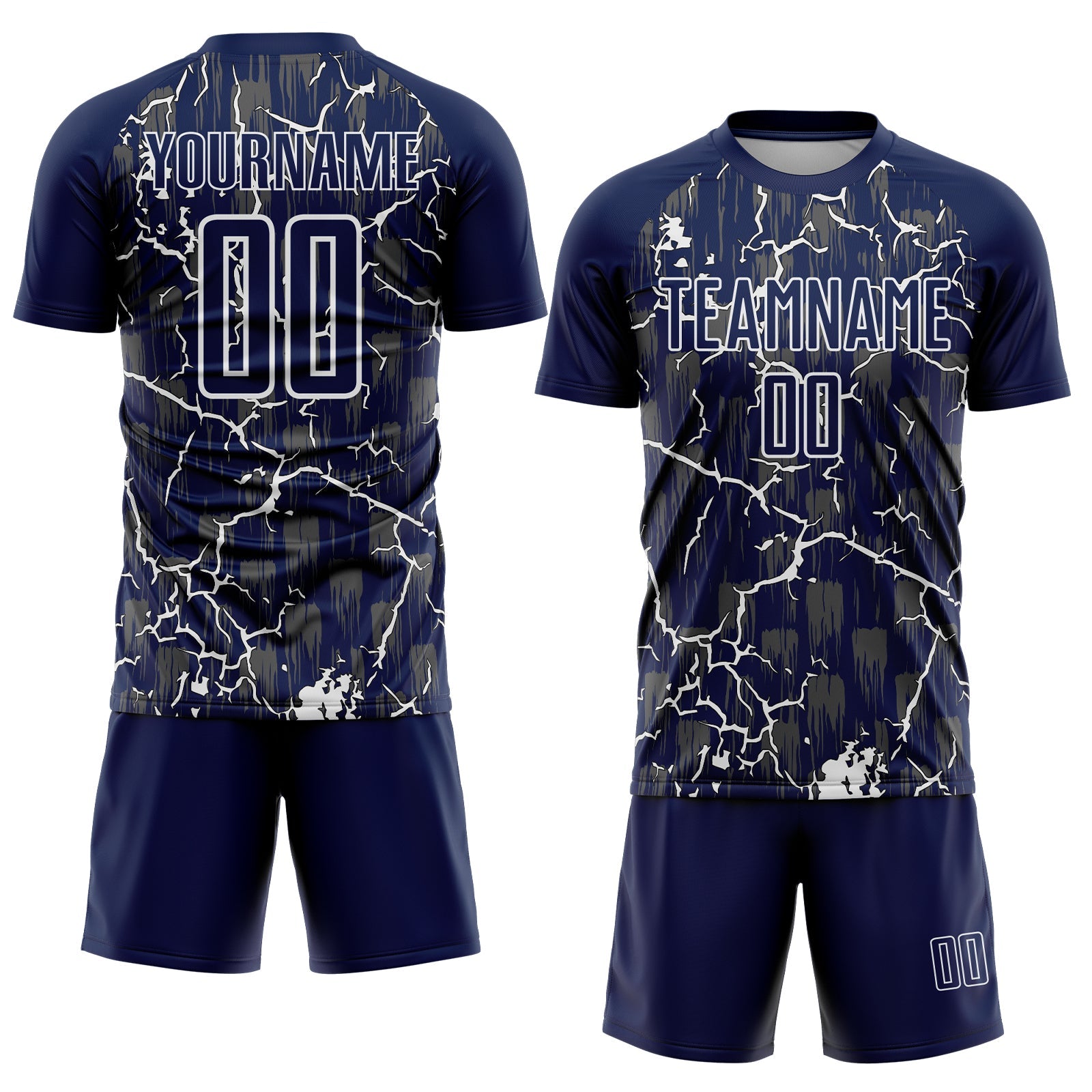 Custom Navy White Lightning Sublimation Soccer Uniform Jersey view 2