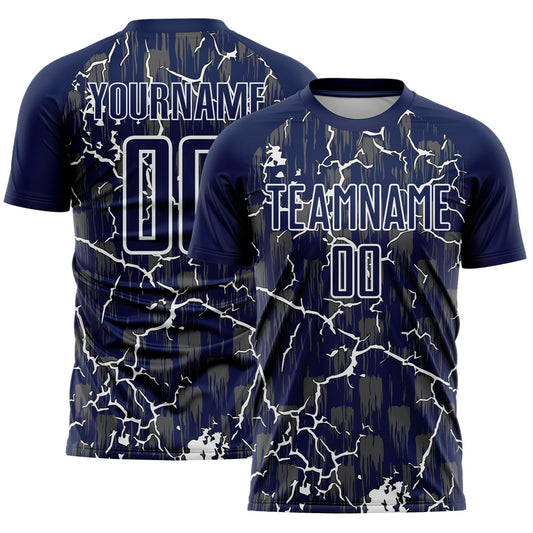 Custom Navy White Lightning Sublimation Soccer Uniform Jersey - Main View