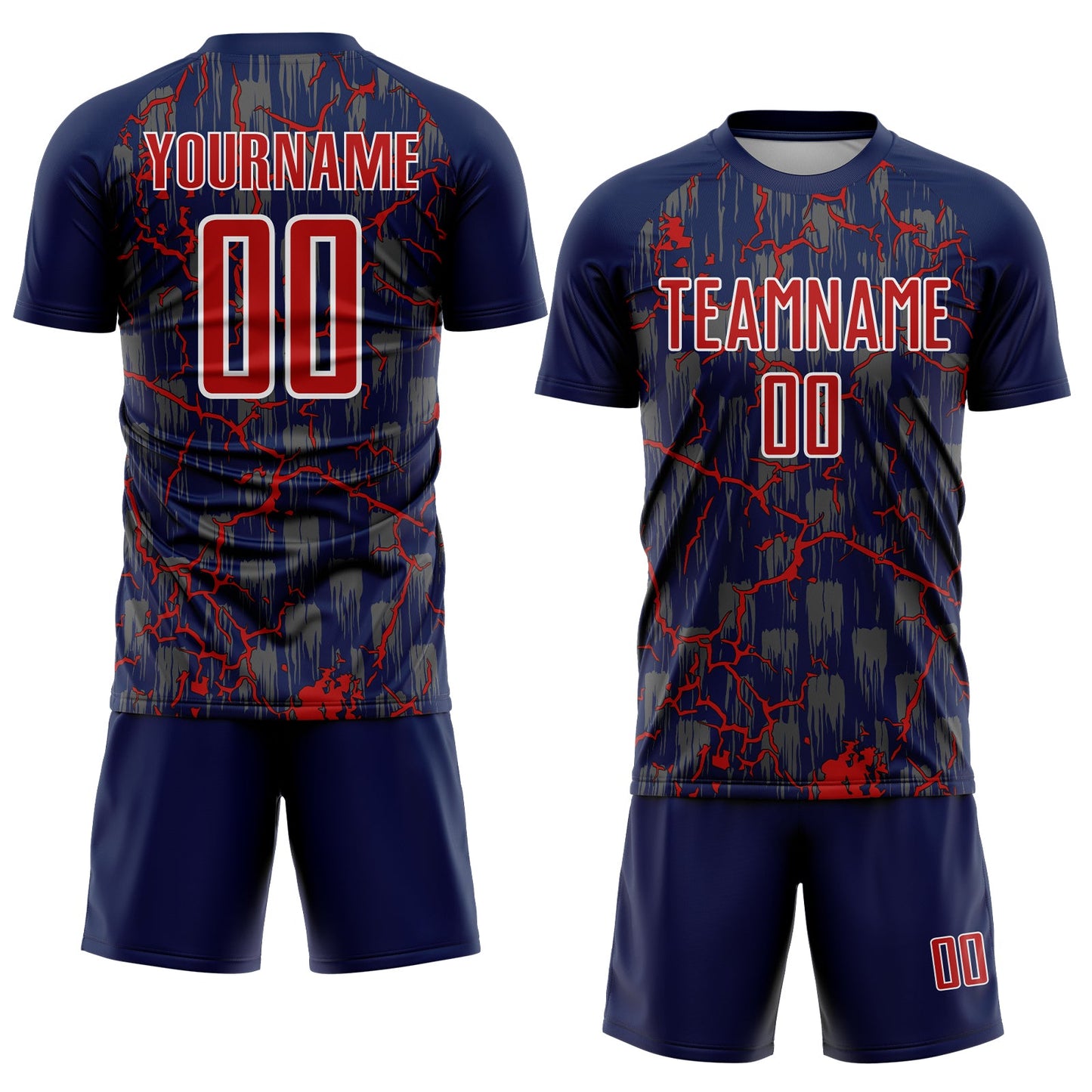 Custom Navy Red-White Lightning Sublimation Soccer Uniform Jersey view 2