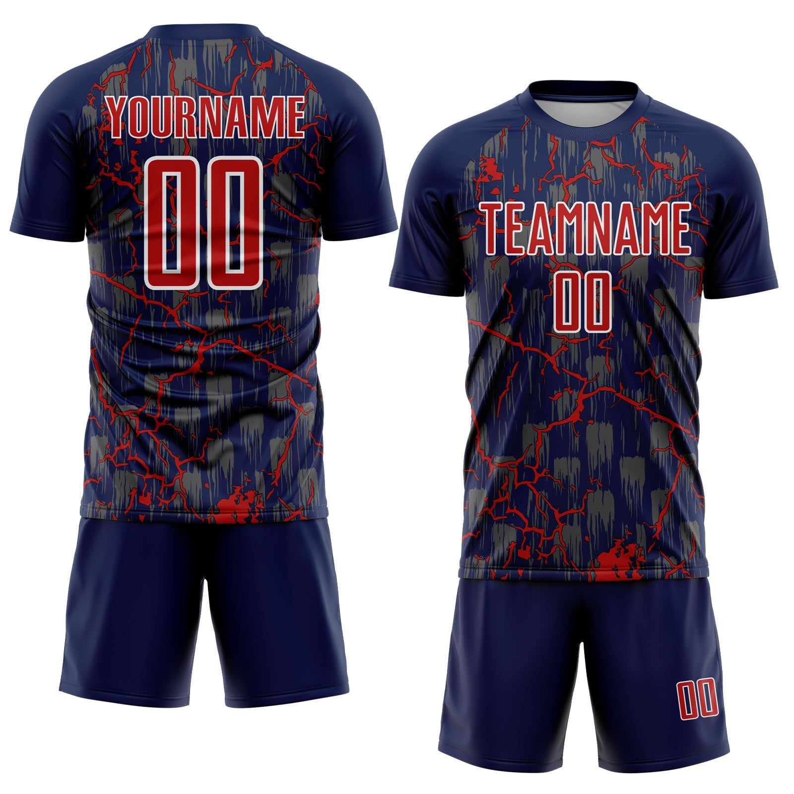 Custom Navy Red-White Lightning Sublimation Soccer Uniform Jersey view 2