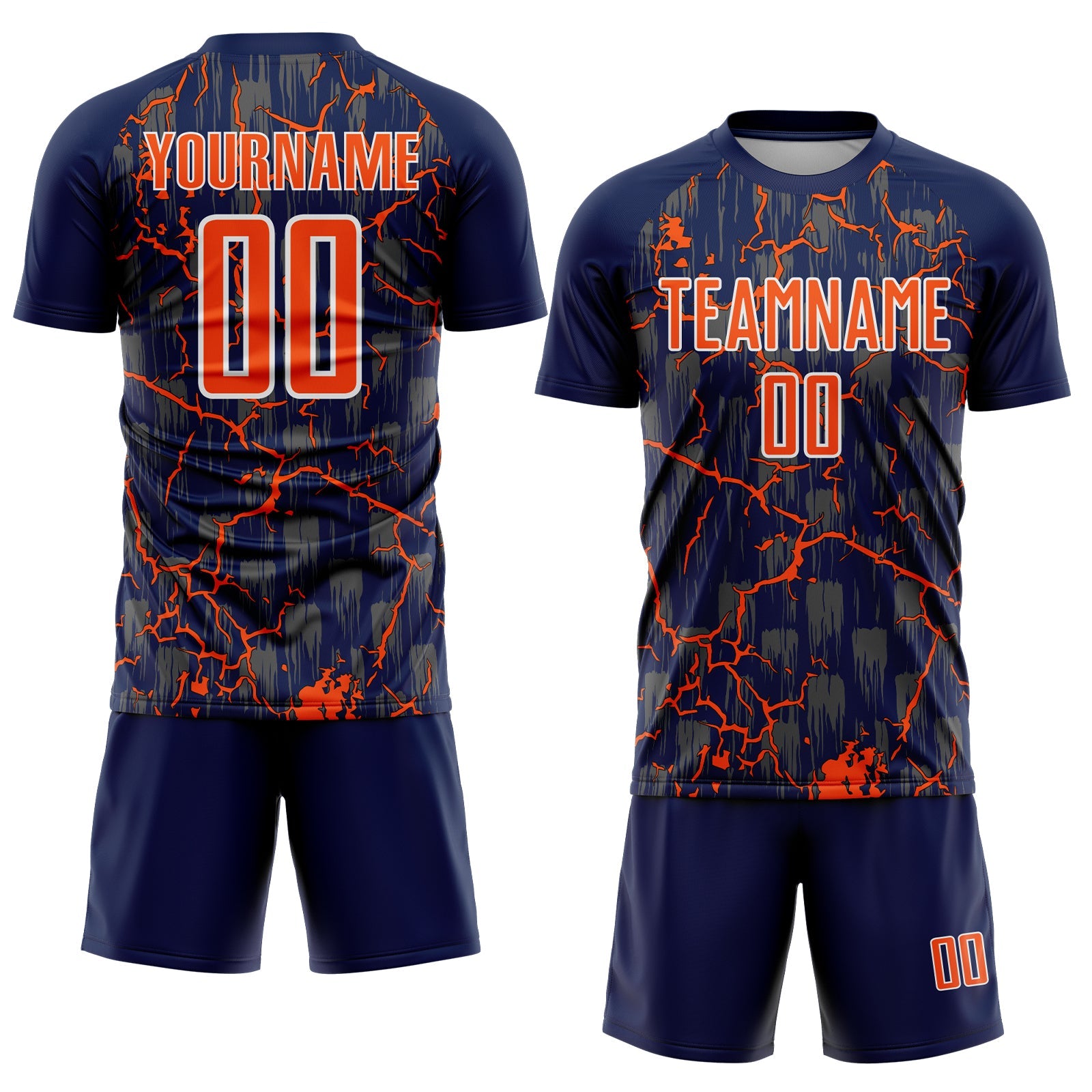 Custom Navy Orange-White Lightning Sublimation Soccer Uniform Jersey view 2