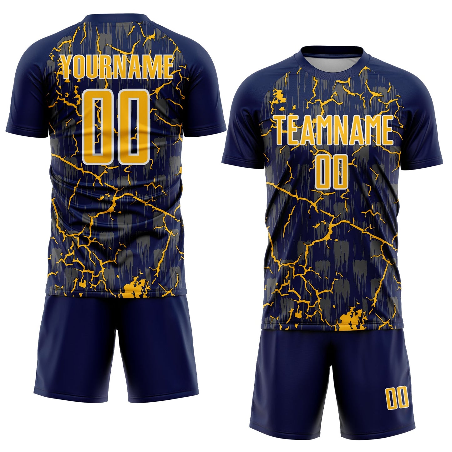 Custom Navy Gold-White Lightning Sublimation Soccer Uniform Jersey view 2
