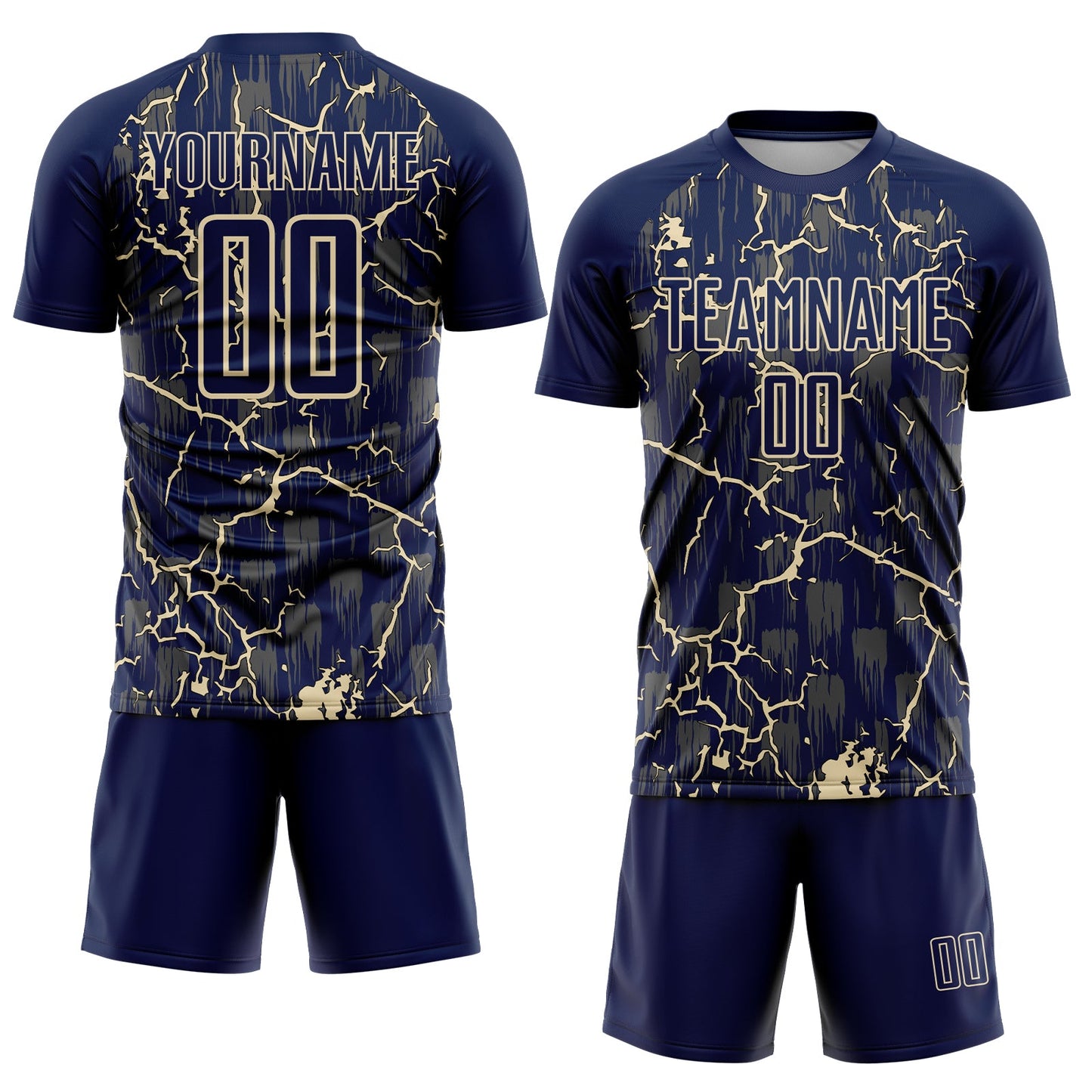Custom Navy Cream Lightning Sublimation Soccer Uniform Jersey view 2