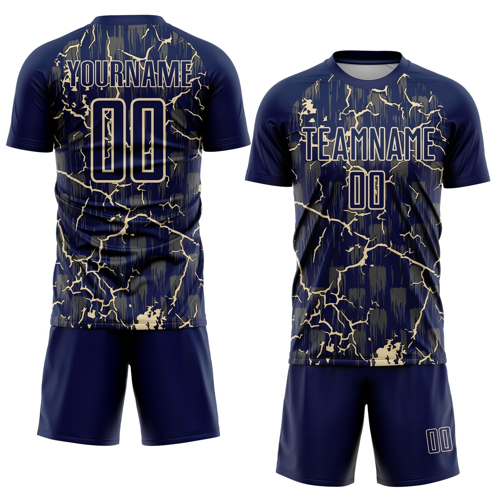Custom Navy Cream Lightning Sublimation Soccer Uniform Jersey view 2