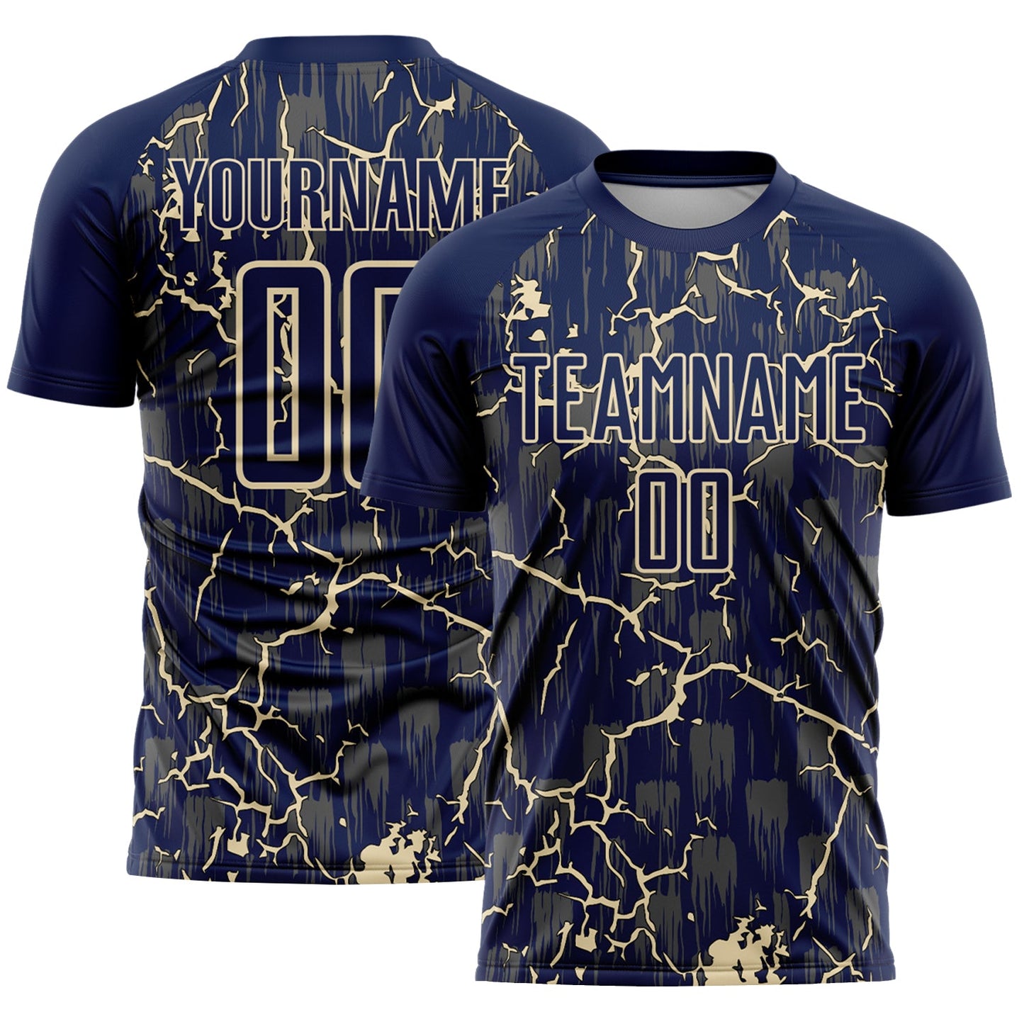Custom Navy Cream Lightning Sublimation Soccer Uniform Jersey - Main View