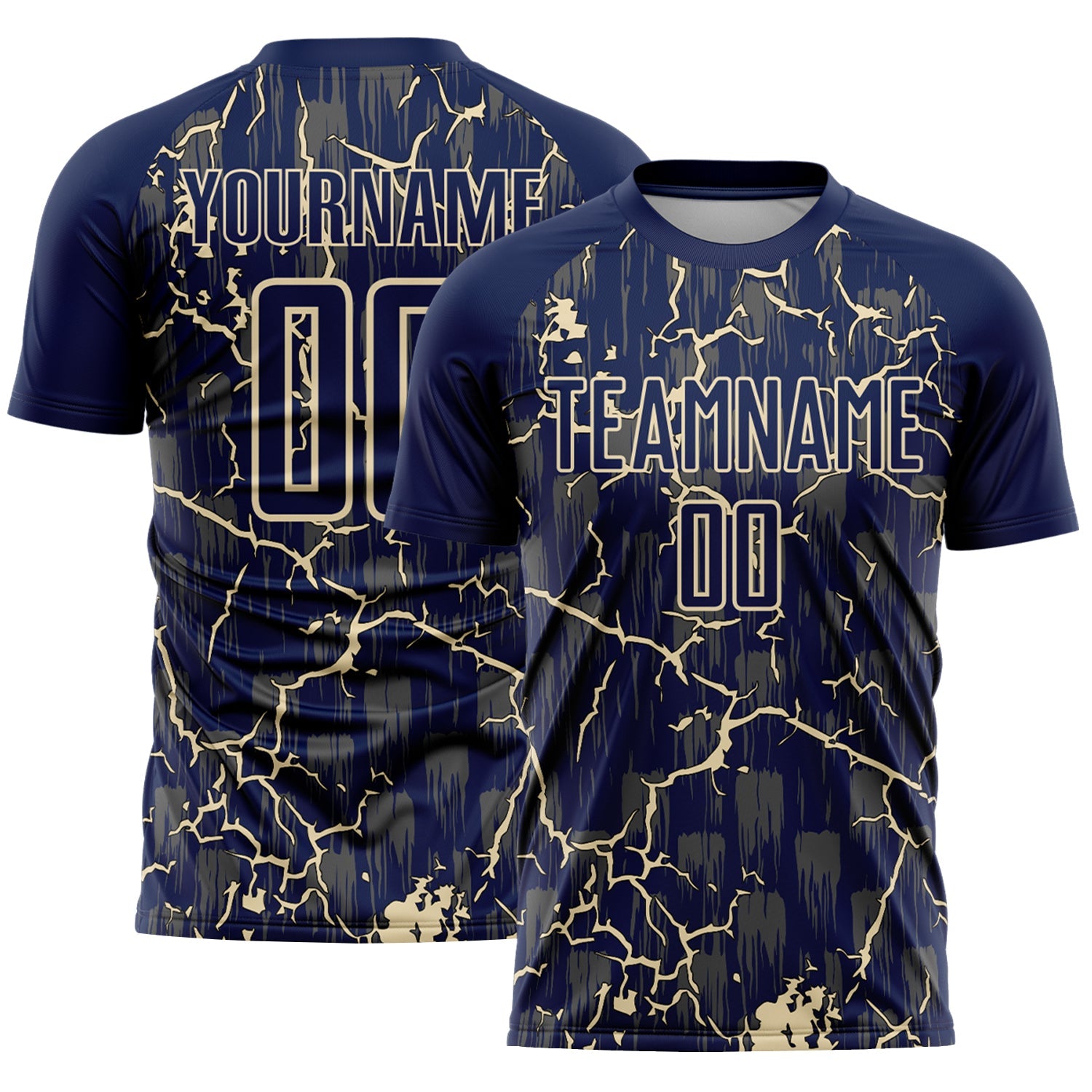 Custom Navy Cream Lightning Sublimation Soccer Uniform Jersey - Main View