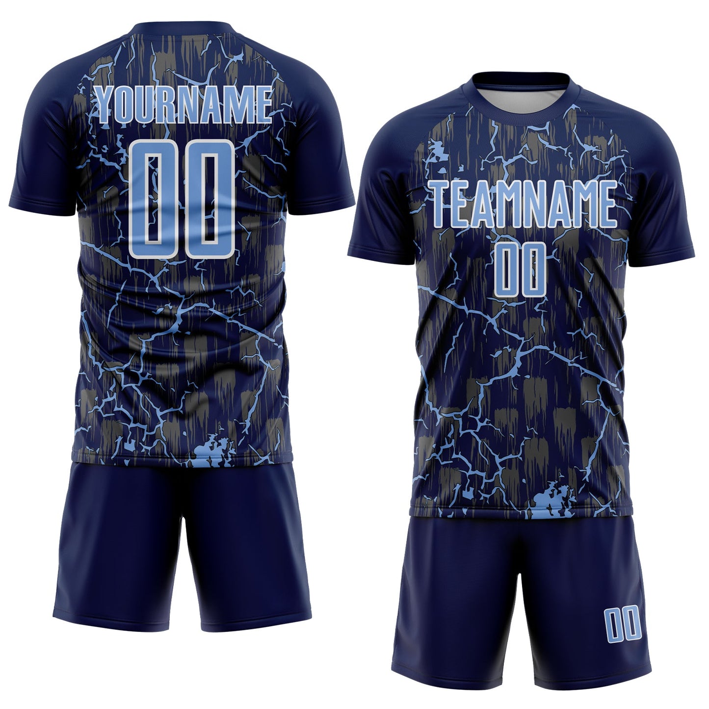 Custom Navy Light Blue-White Lightning Sublimation Soccer Uniform Jersey view 2