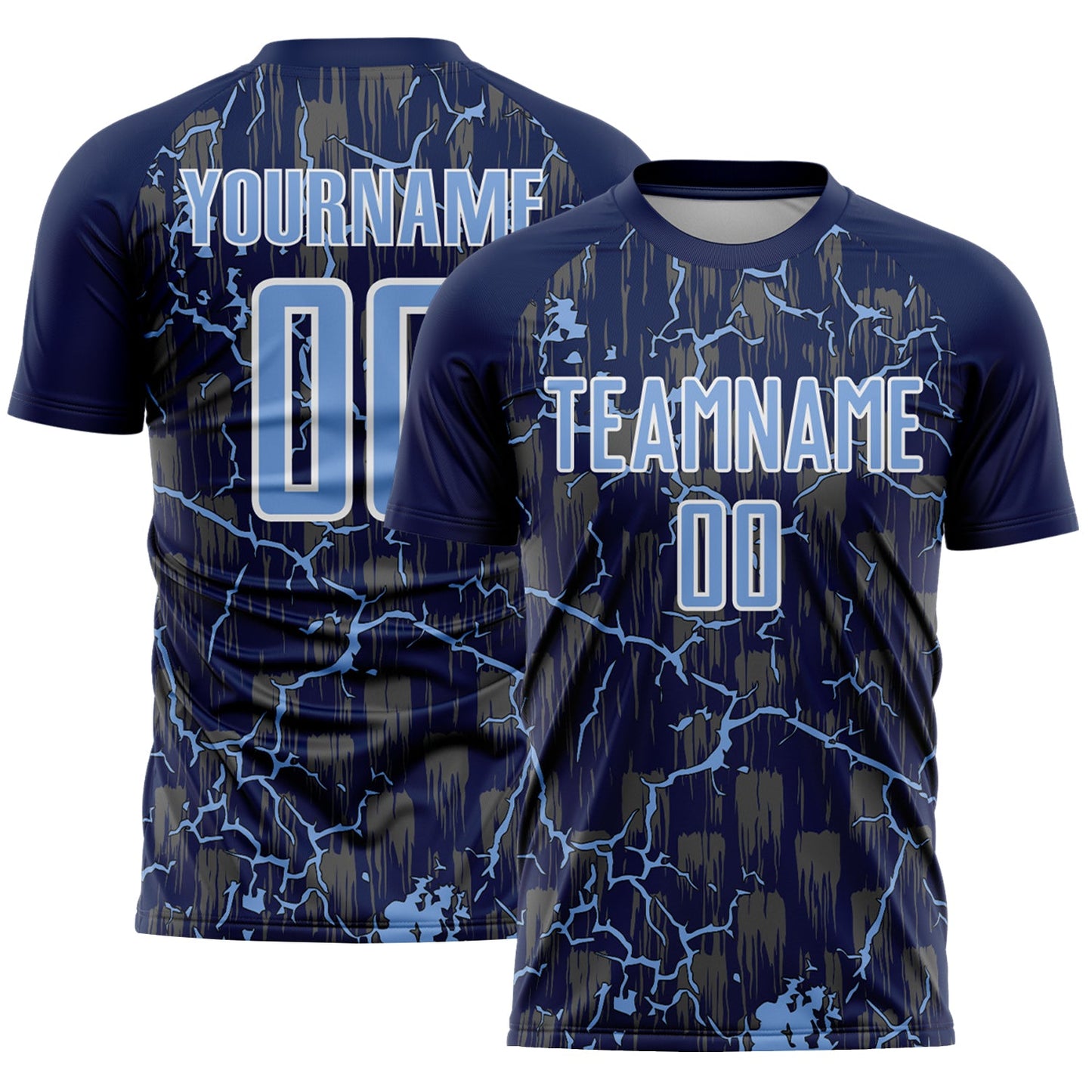 Custom Navy Light Blue-White Lightning Sublimation Soccer Uniform Jersey - Main View