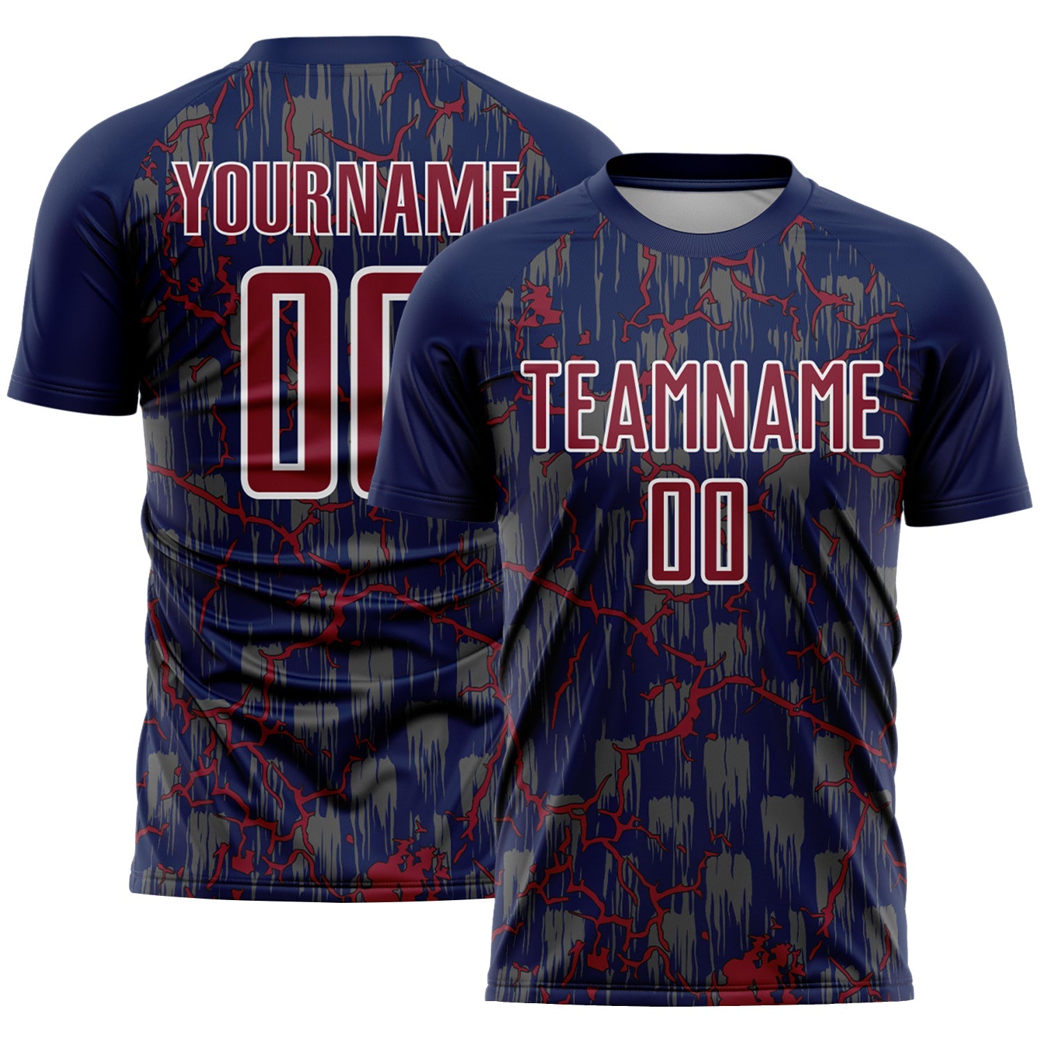 Custom Navy Crimson-White Lightning Sublimation Soccer Uniform Jersey - Main View