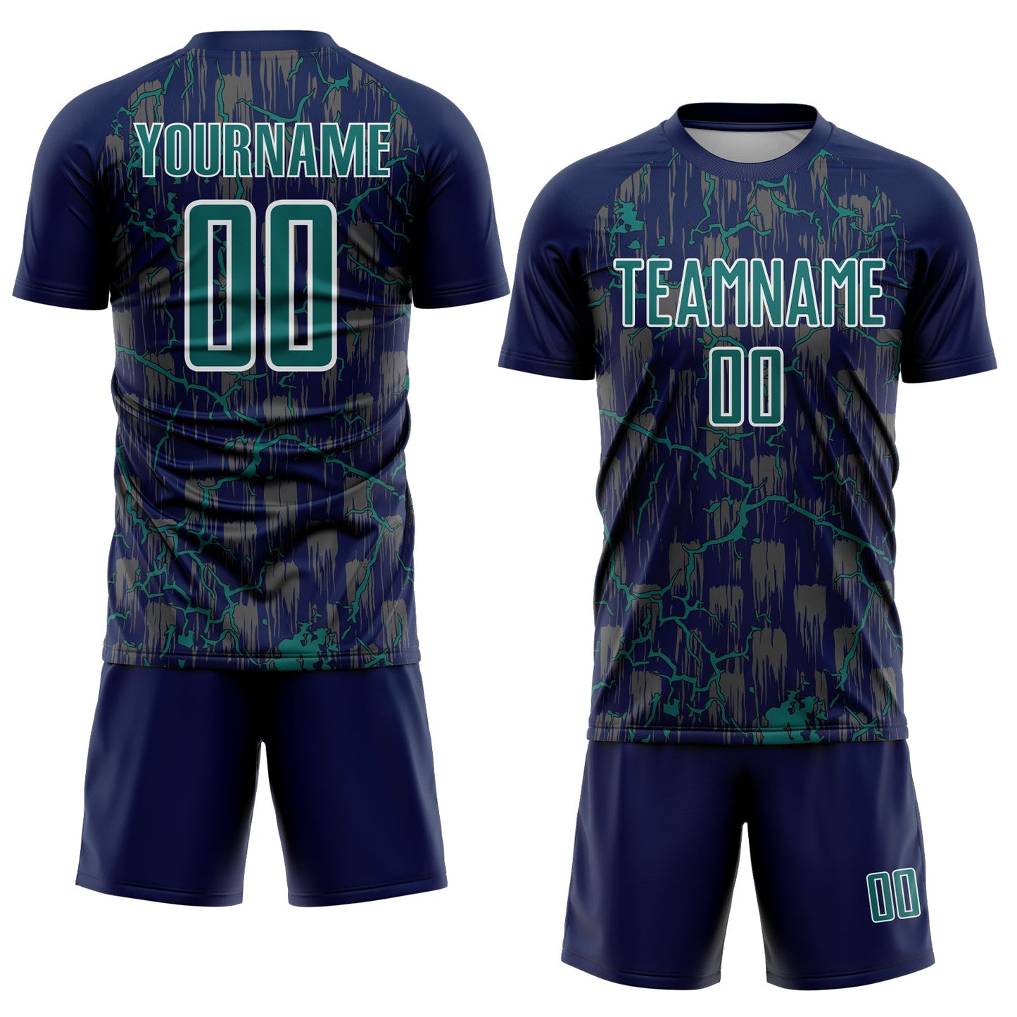Custom Navy Teal-White Lightning Sublimation Soccer Uniform Jersey view 2