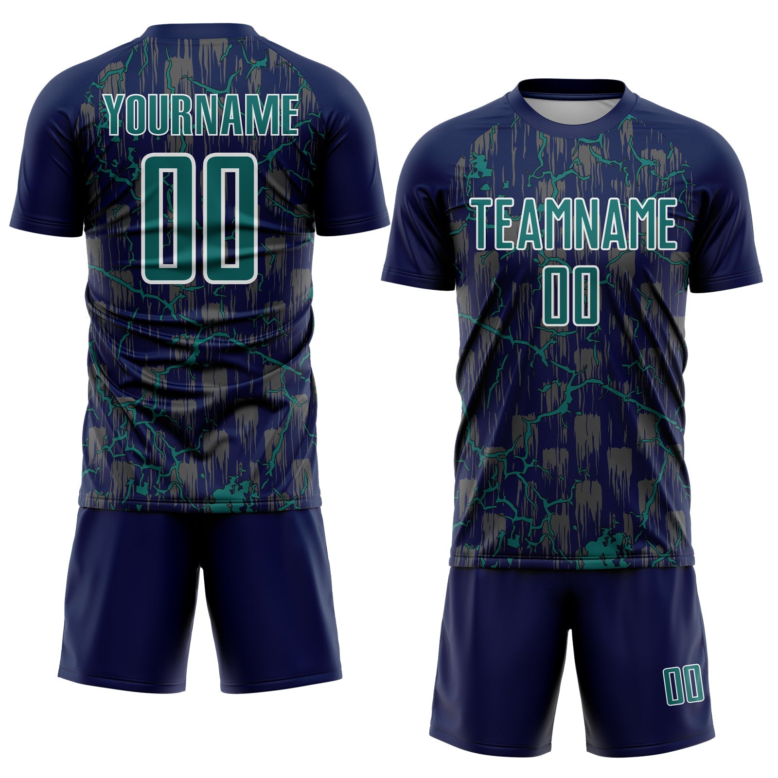 Custom Navy Teal-White Lightning Sublimation Soccer Uniform Jersey view 2