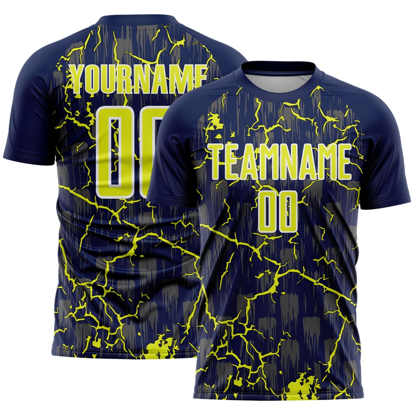 Custom Navy Neon Yellow-White Lightning Sublimation Soccer Uniform Jersey - Main View