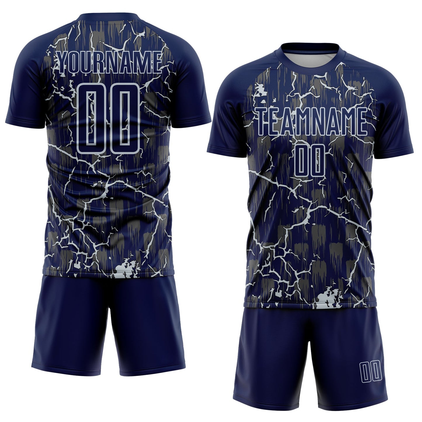 Custom Navy Silver Lightning Sublimation Soccer Uniform Jersey view 2