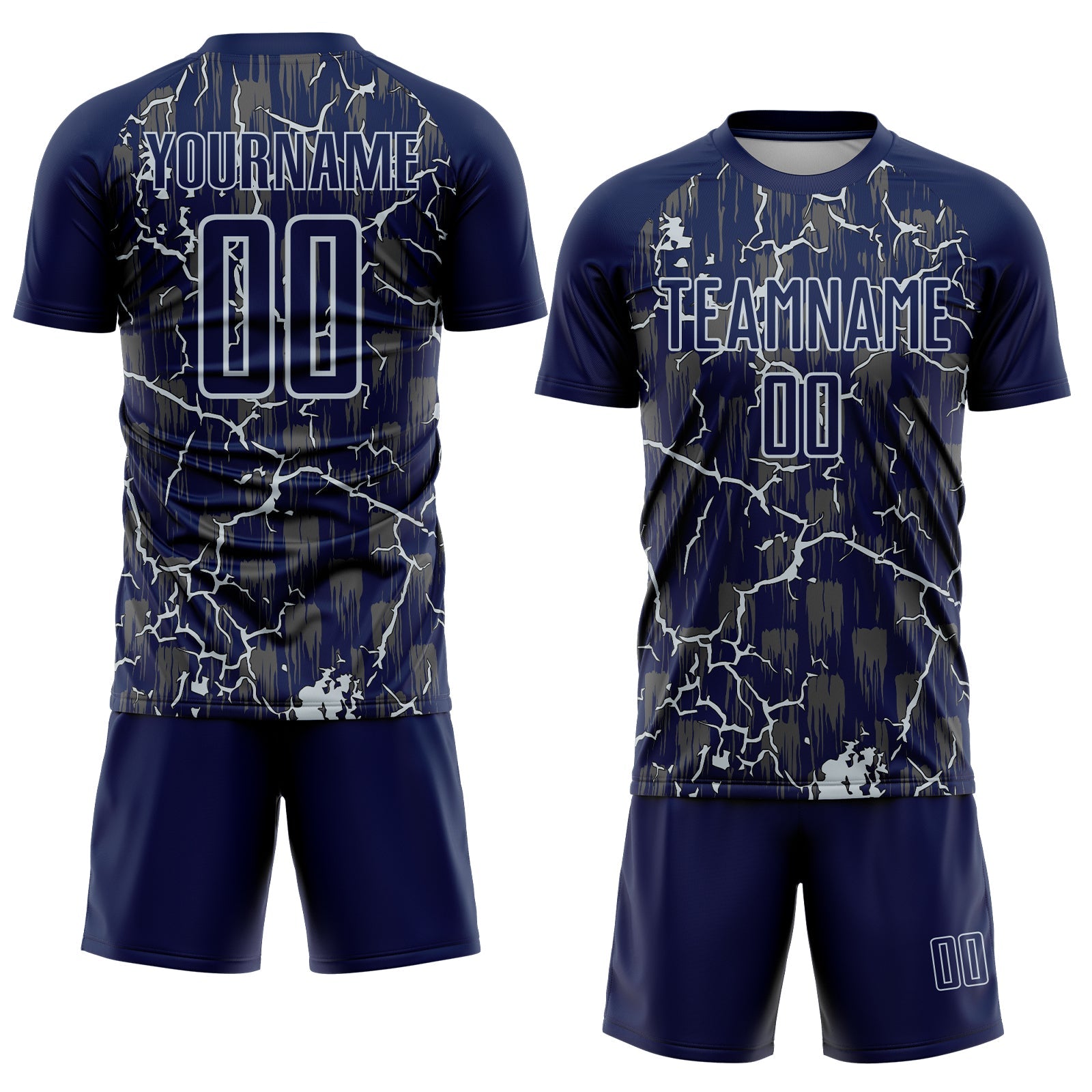 Custom Navy Silver Lightning Sublimation Soccer Uniform Jersey view 2