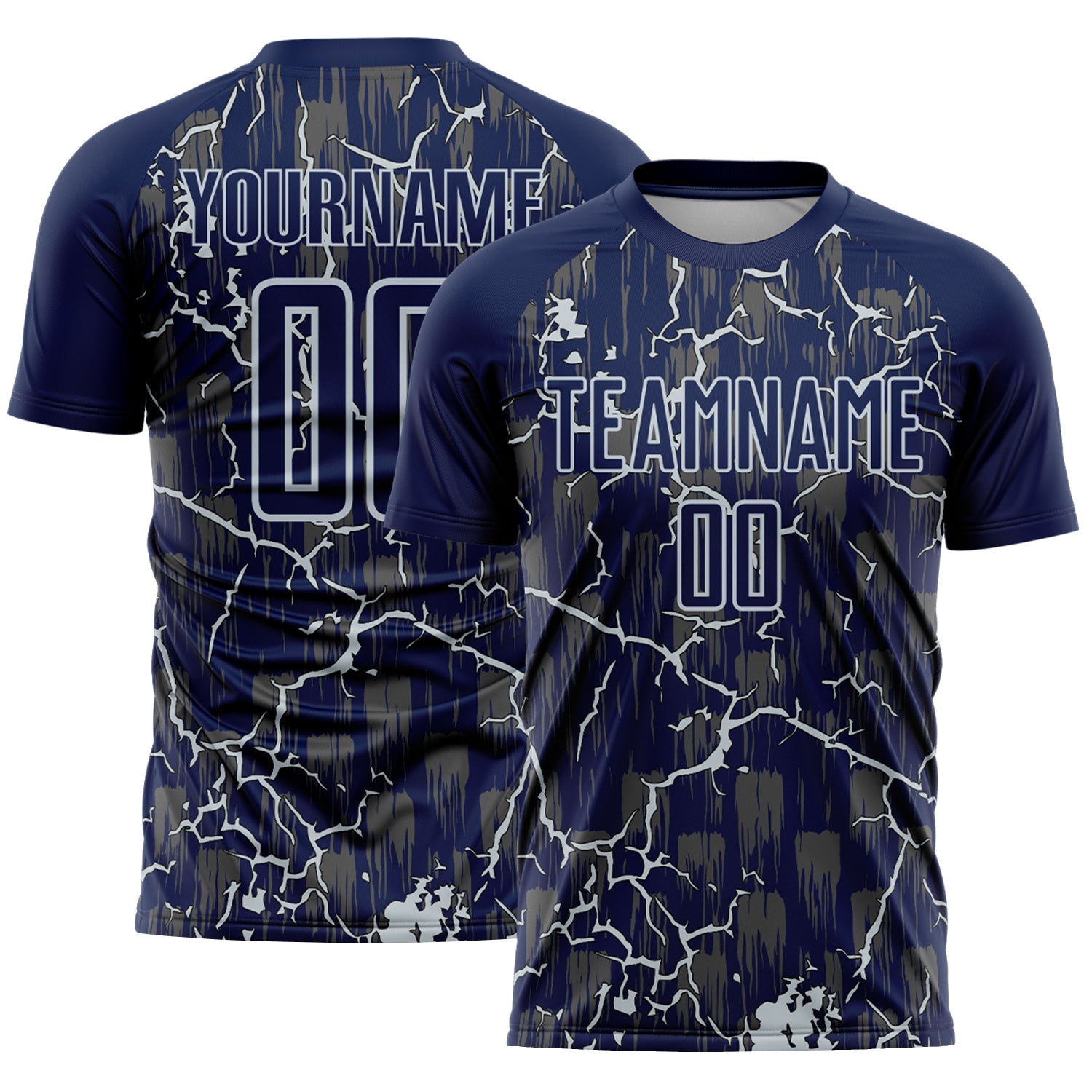 Custom Navy Silver Lightning Sublimation Soccer Uniform Jersey - Main View