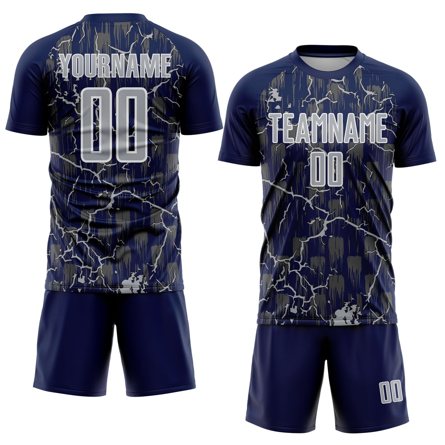 Custom Navy Gray-White Lightning Sublimation Soccer Uniform Jersey view 2