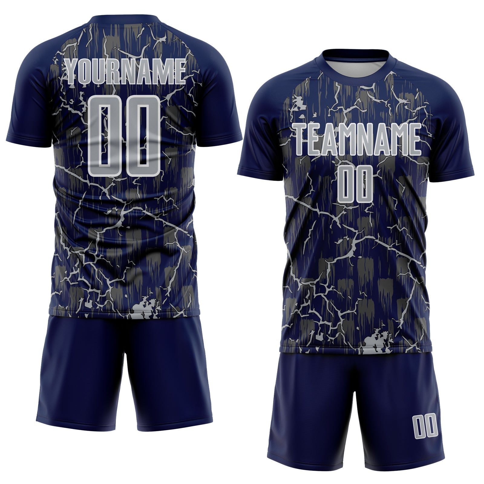 Custom Navy Gray-White Lightning Sublimation Soccer Uniform Jersey view 2
