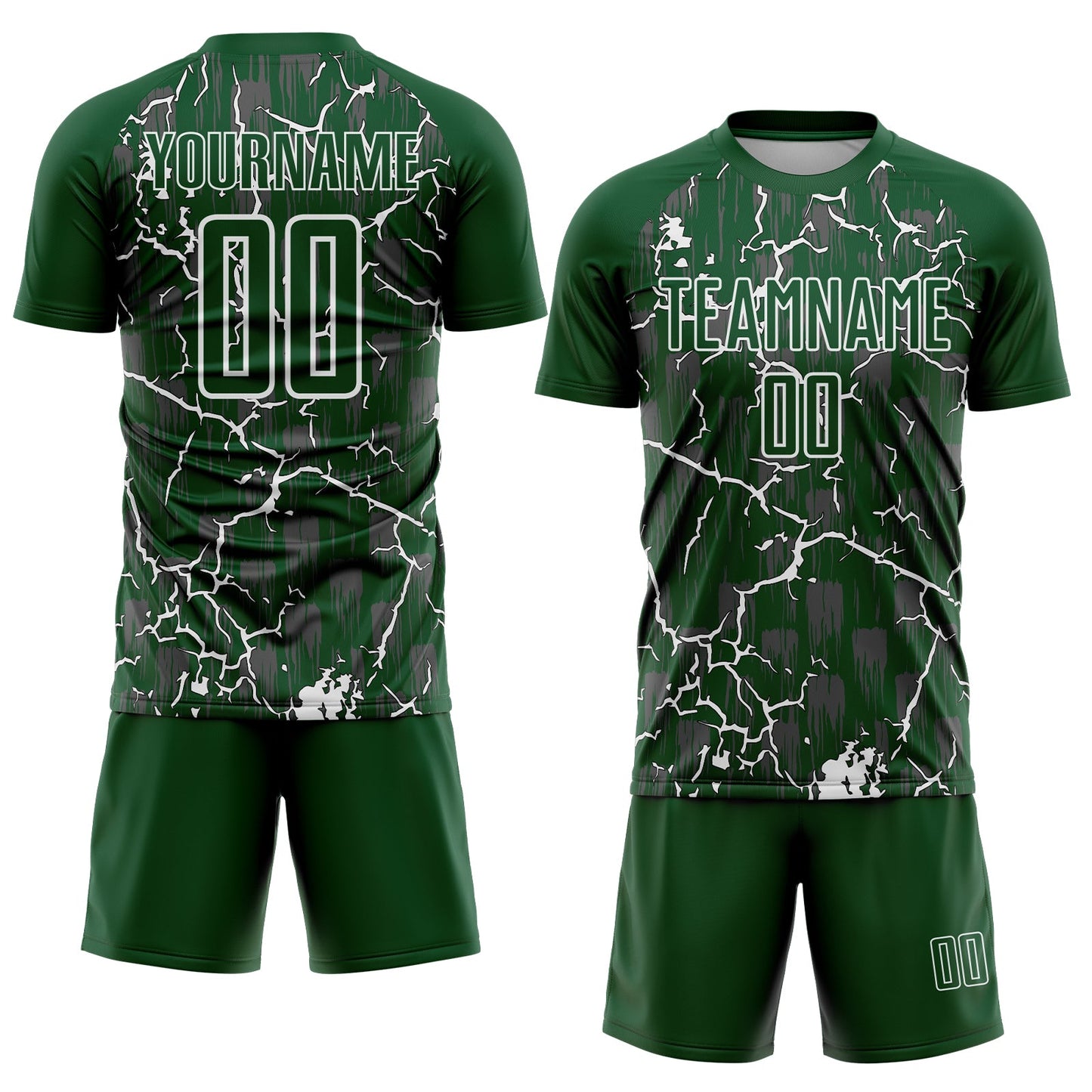 Custom Green White Lightning Sublimation Soccer Uniform Jersey view 2