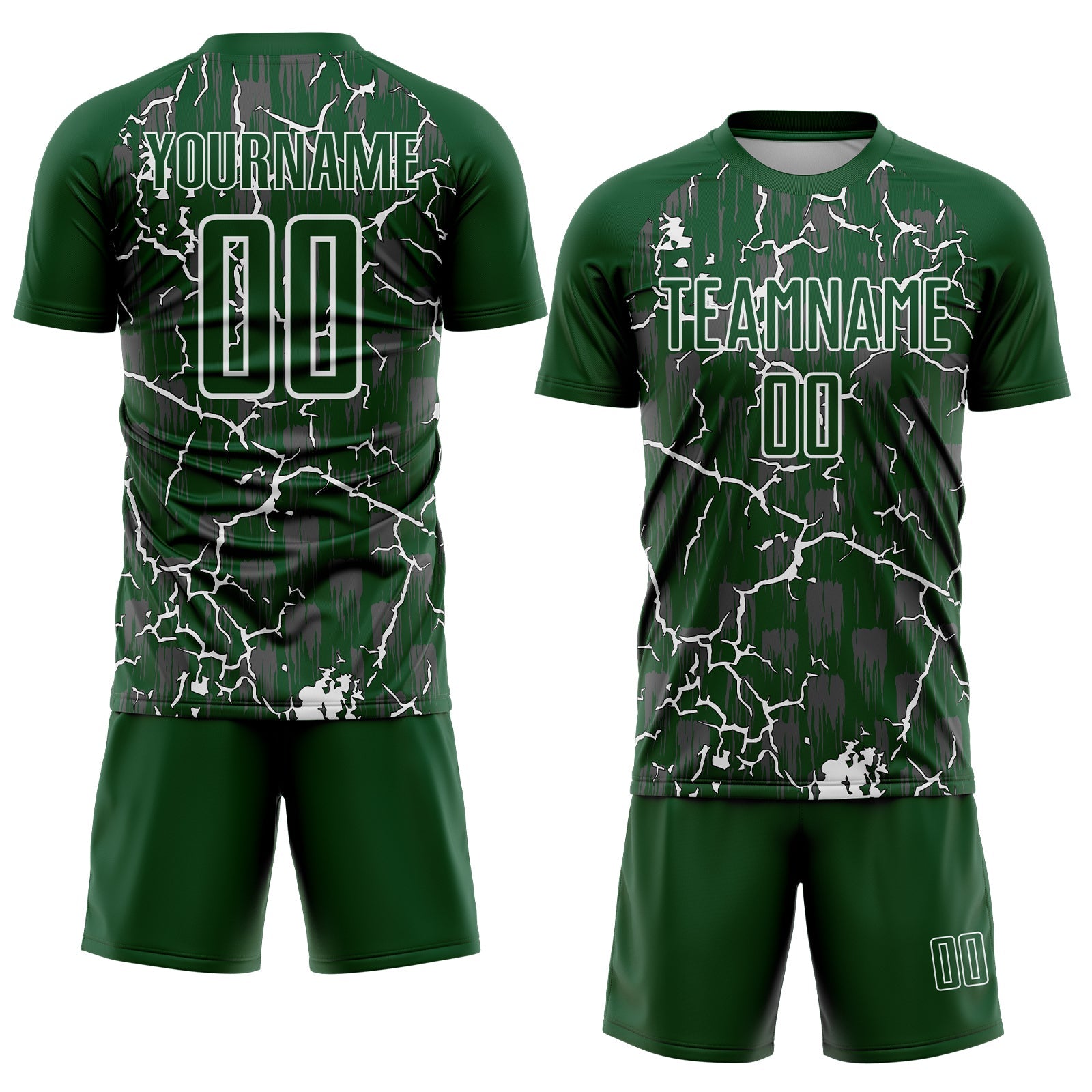 Custom Green White Lightning Sublimation Soccer Uniform Jersey view 2