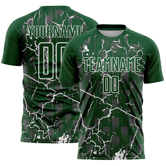 Custom Green White Lightning Sublimation Soccer Uniform Jersey - Main View