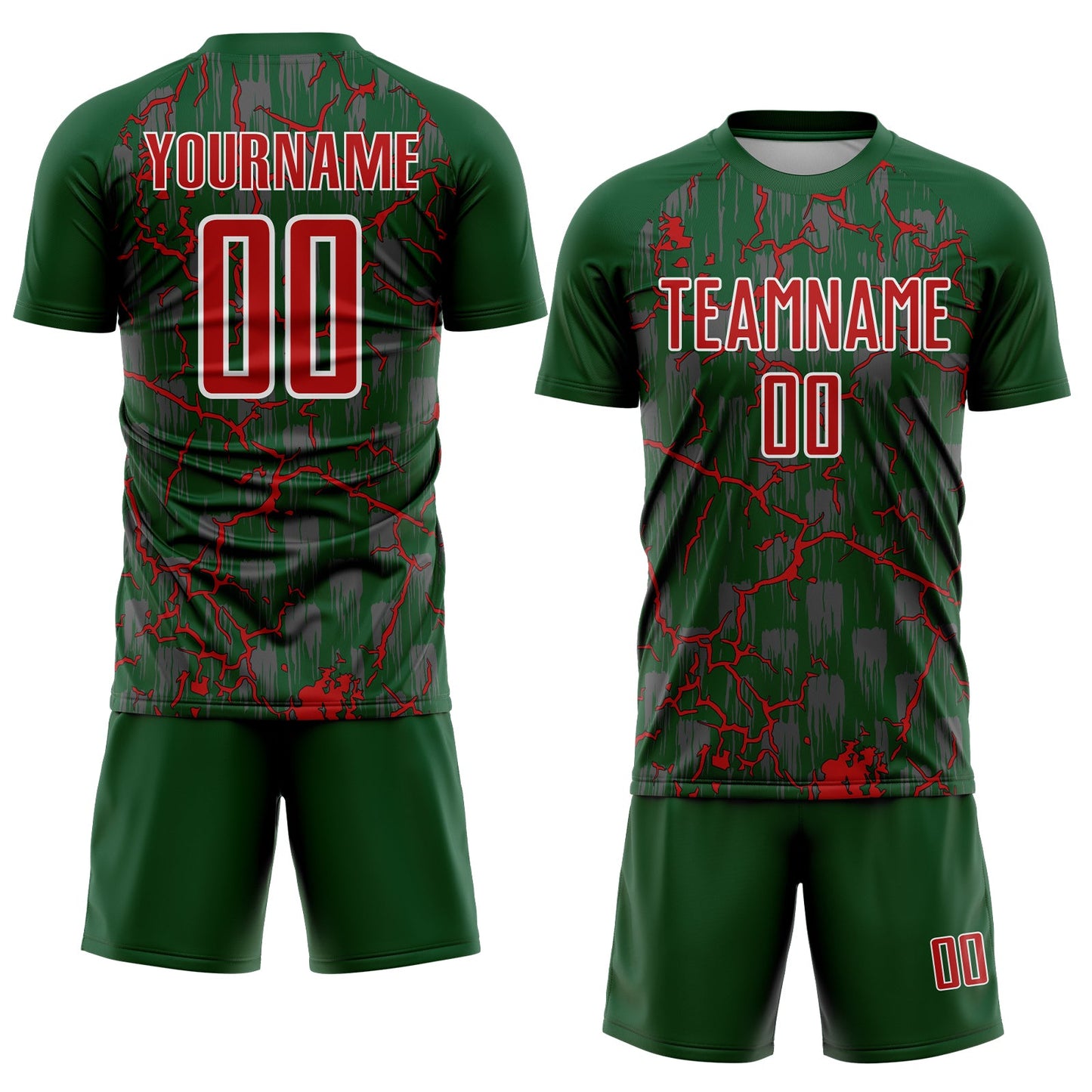 Custom Green Red-White Lightning Sublimation Soccer Uniform Jersey view 2