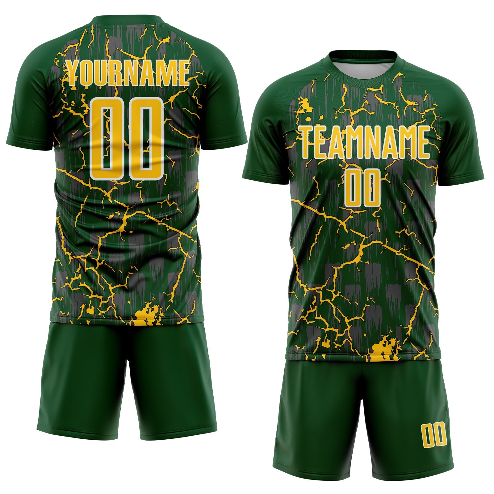 Custom Green Yellow-White Lightning Sublimation Soccer Uniform Jersey view 2