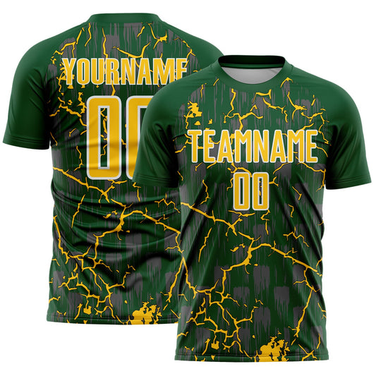 Custom Green Yellow-White Lightning Sublimation Soccer Uniform Jersey - Main View