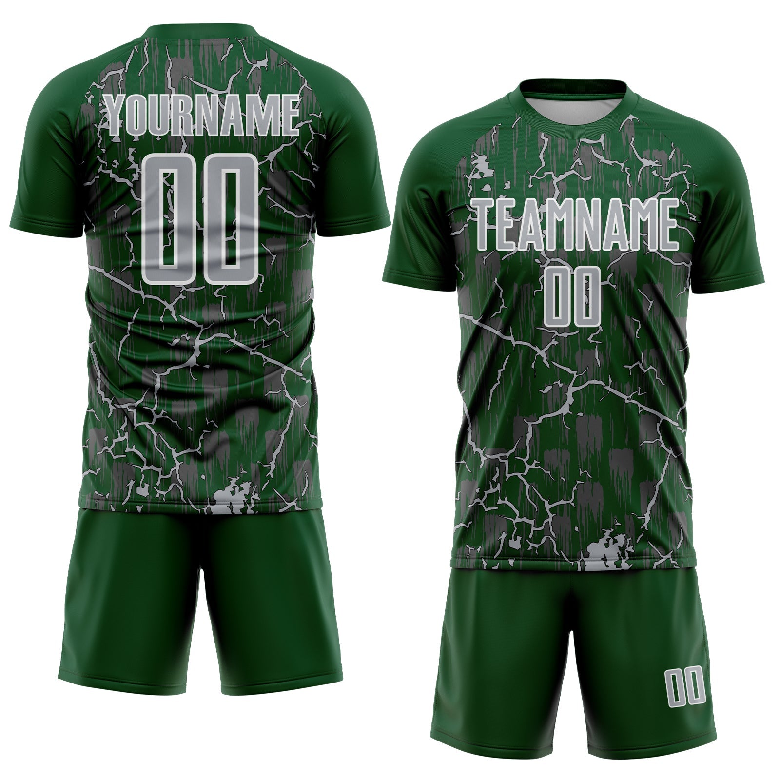 Custom Green Gray-White Lightning Sublimation Soccer Uniform Jersey view 2