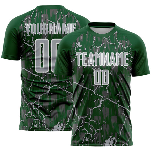 Custom Green Gray-White Lightning Sublimation Soccer Uniform Jersey - Main View