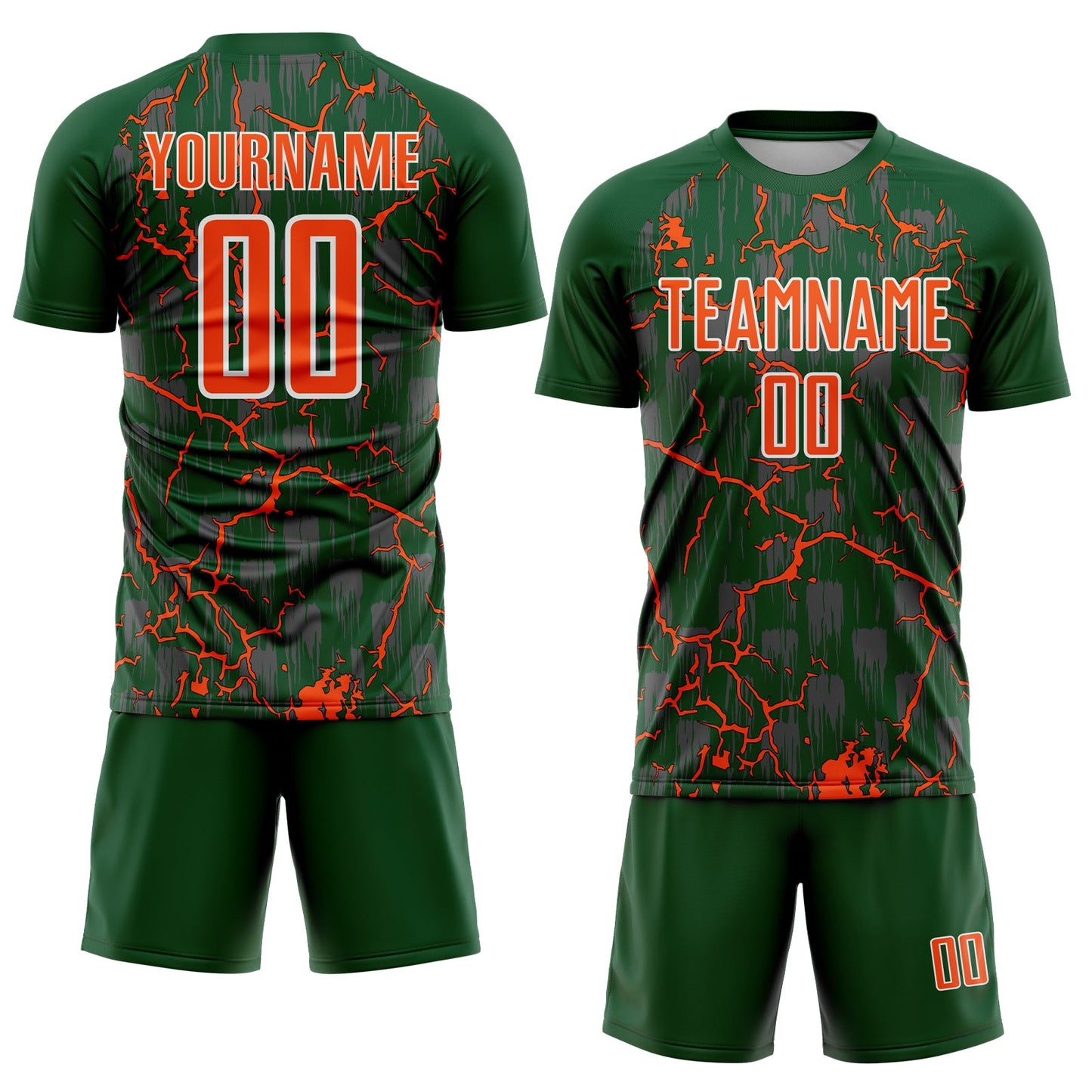 Custom Green Orange-White Lightning Sublimation Soccer Uniform Jersey view 2
