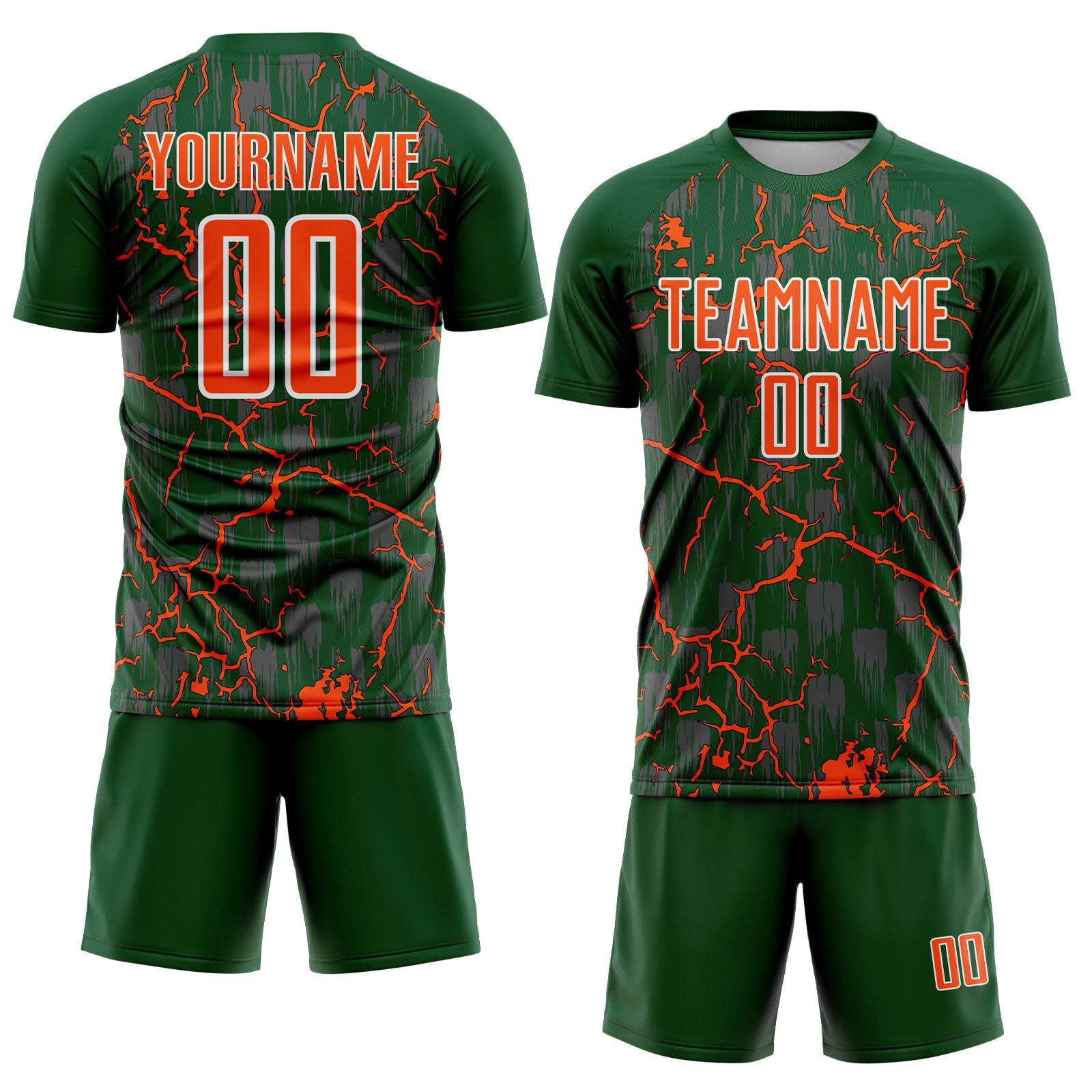Custom Green Orange-White Lightning Sublimation Soccer Uniform Jersey view 2