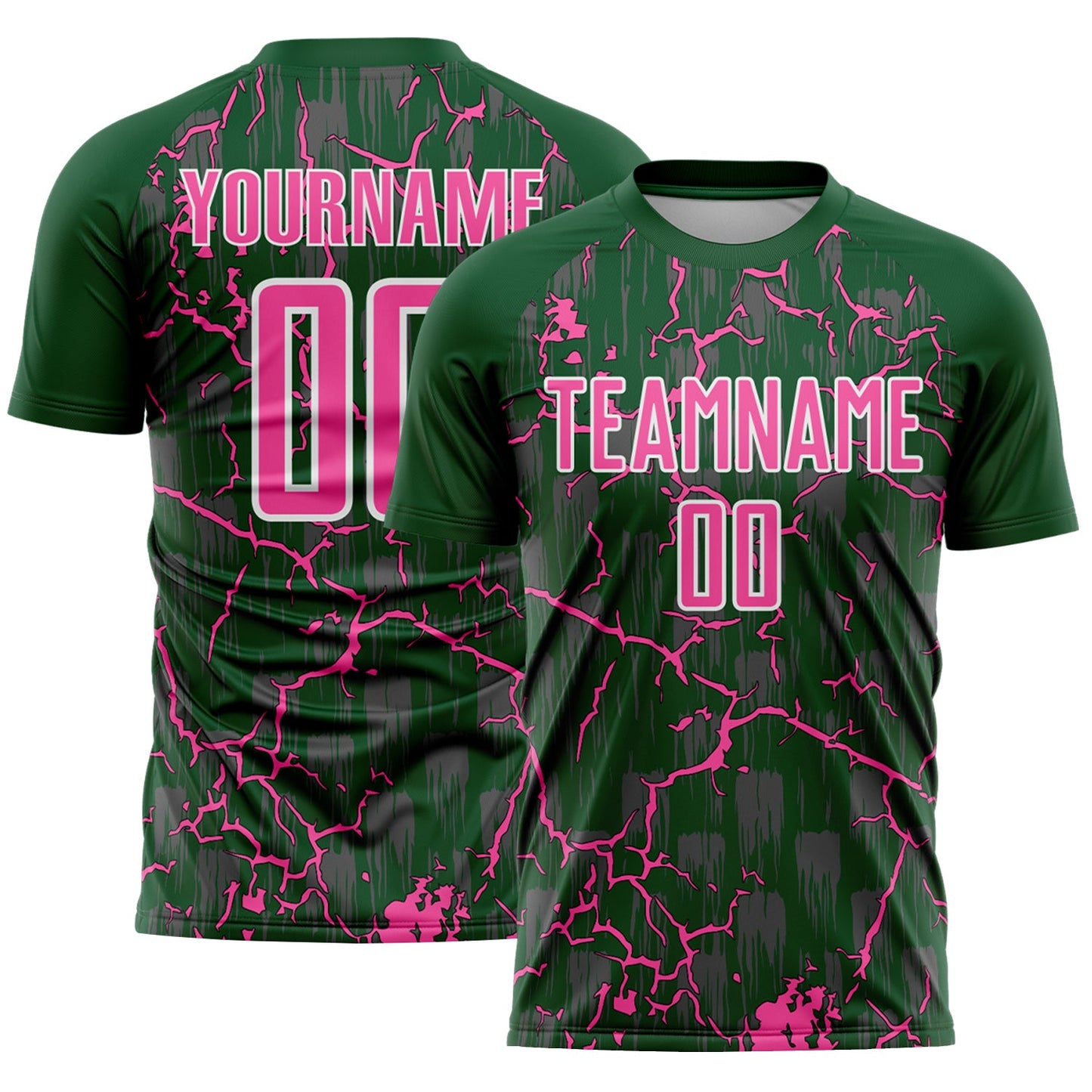 Custom Green Pink-White Lightning Sublimation Soccer Uniform Jersey - Main View
