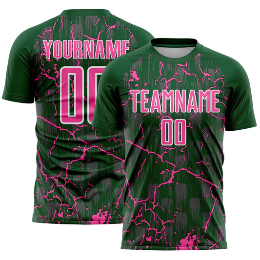 Custom Green Pink-White Lightning Sublimation Soccer Uniform Jersey - Main View