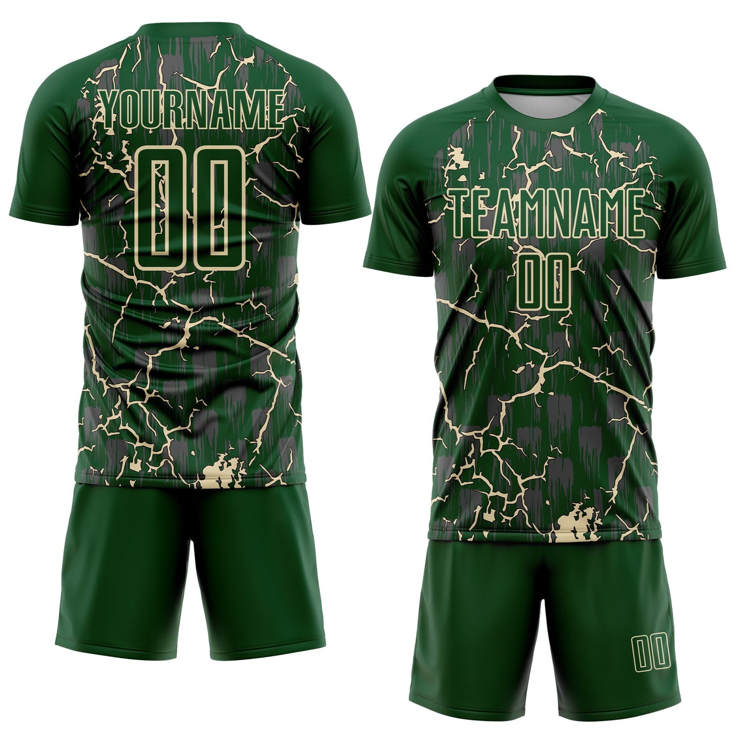 Custom Green Cream Lightning Sublimation Soccer Uniform Jersey view 2