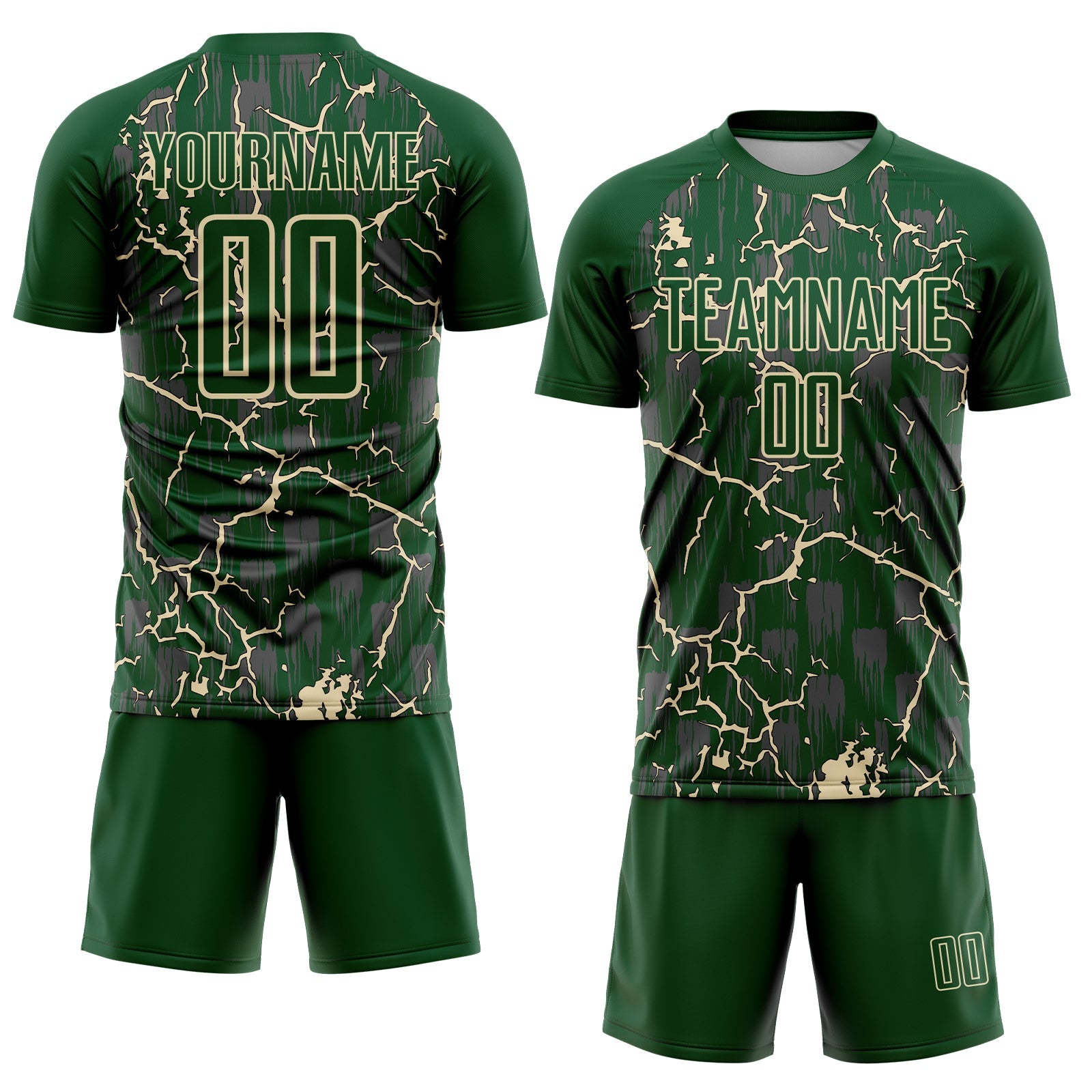 Custom Green Cream Lightning Sublimation Soccer Uniform Jersey view 2