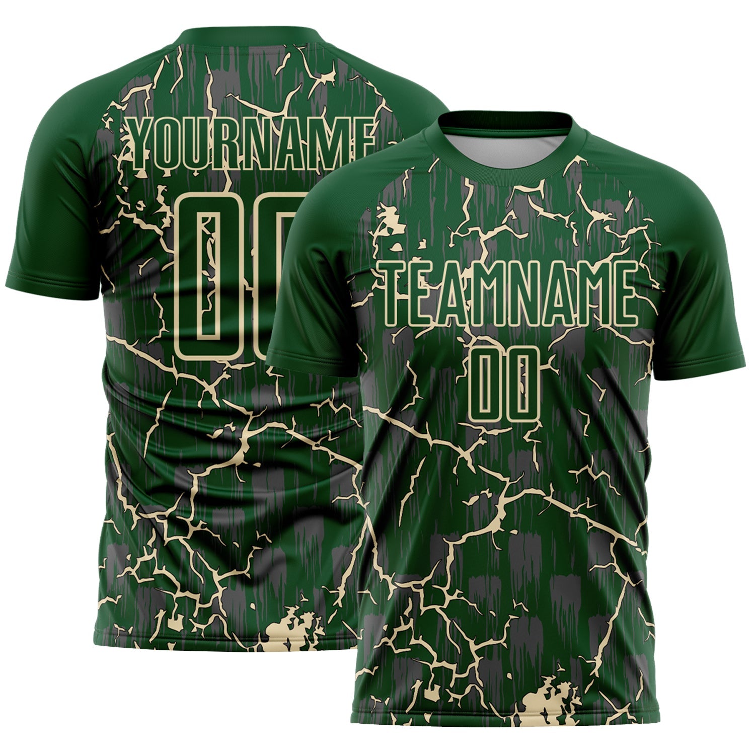 Custom Green Cream Lightning Sublimation Soccer Uniform Jersey - Main View