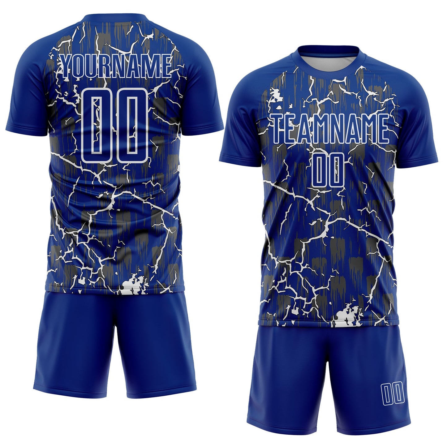 Custom Royal White Lightning Sublimation Soccer Uniform Jersey view 2