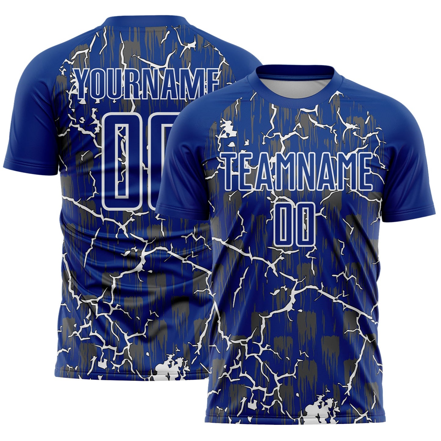 Custom Royal White Lightning Sublimation Soccer Uniform Jersey - Main View