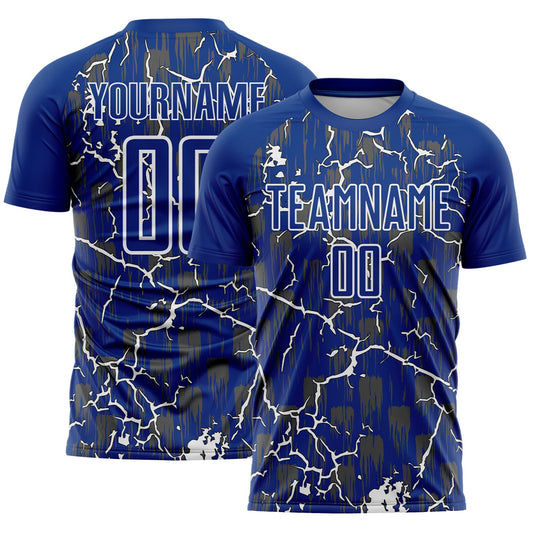 Custom Royal White Lightning Sublimation Soccer Uniform Jersey - Main View