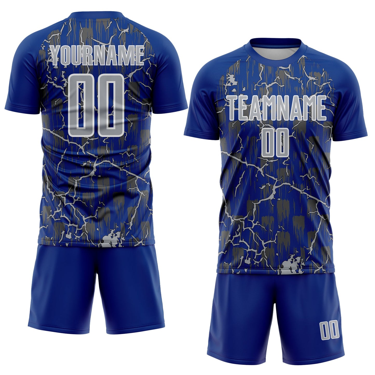 Custom Royal Gray-White Lightning Sublimation Soccer Uniform Jersey view 2