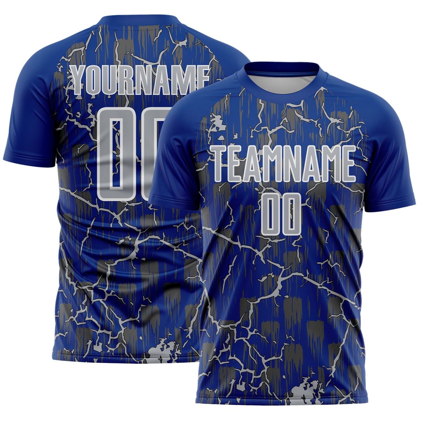 Custom Royal Gray-White Lightning Sublimation Soccer Uniform Jersey - Main View