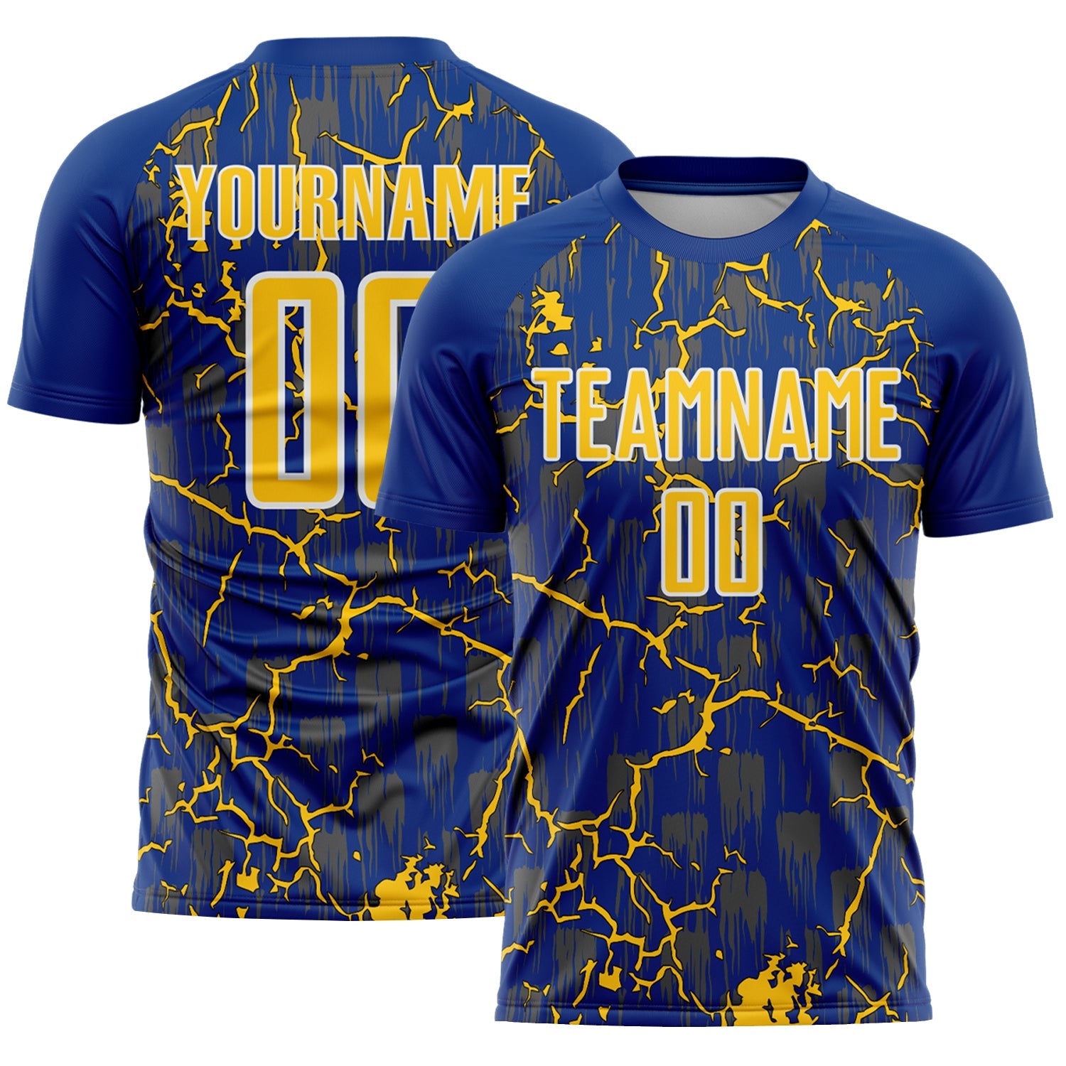 Custom Royal Yellow-White Lightning Sublimation Soccer Uniform Jersey - Main View