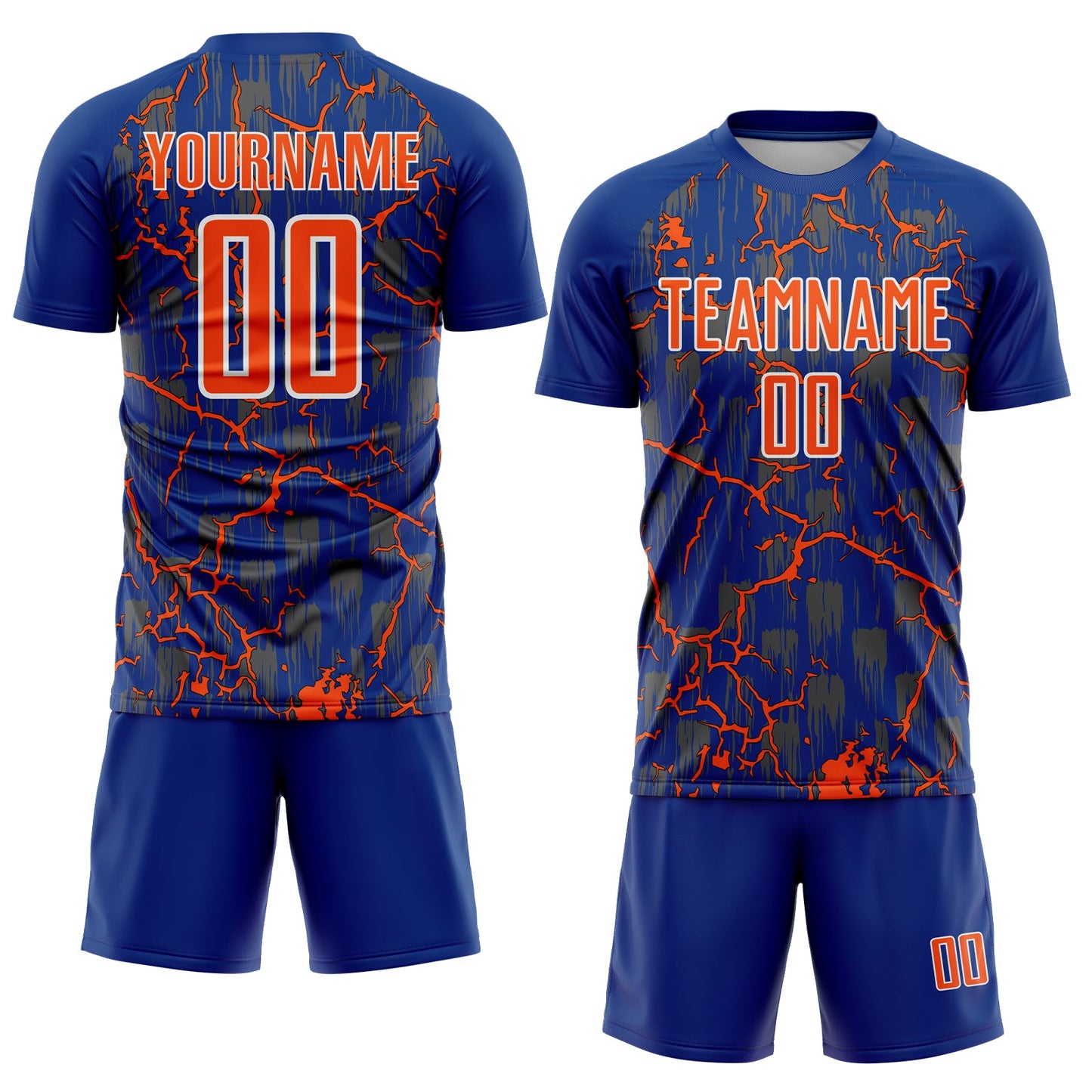 Custom Royal Orange-White Lightning Sublimation Soccer Uniform Jersey view 2