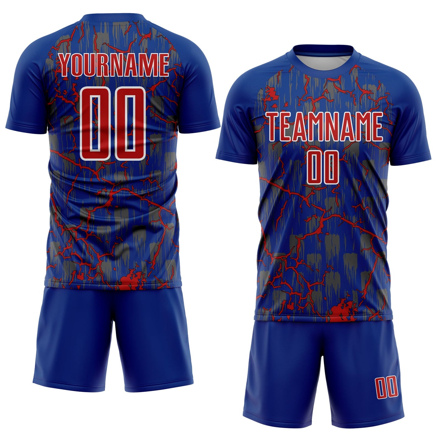 Custom Royal Red-White Lightning Sublimation Soccer Uniform Jersey view 2